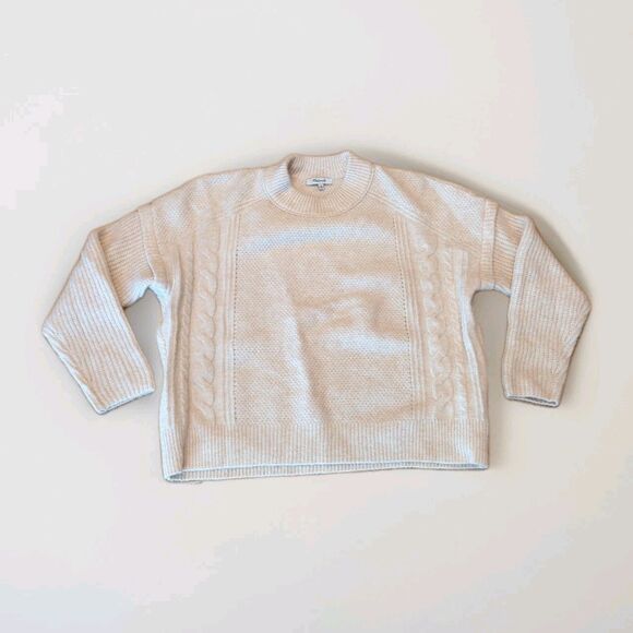 Madewell Havener Pullover Sweater Womens Medium Cable Knit Powder Wool Alpaca - Picture 1 of 8